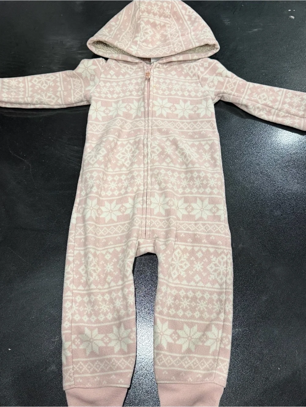 Carter's Pink and White Fair Isle Fleece Hooded One-Piece